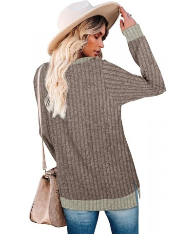 Women's Long Sleeve Sweatshirts Color Block Crewneck Sweaters Tunic Tops E-invisible Stripe Khaki $10.61 Hoodies & Sweatshirts