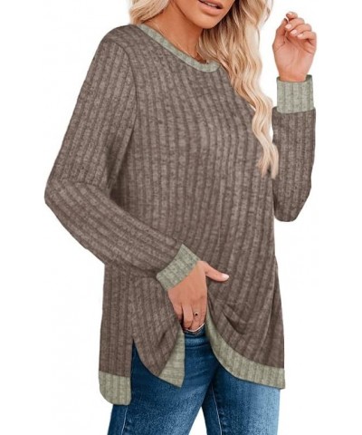 Women's Long Sleeve Sweatshirts Color Block Crewneck Sweaters Tunic Tops E-invisible Stripe Khaki $10.61 Hoodies & Sweatshirts