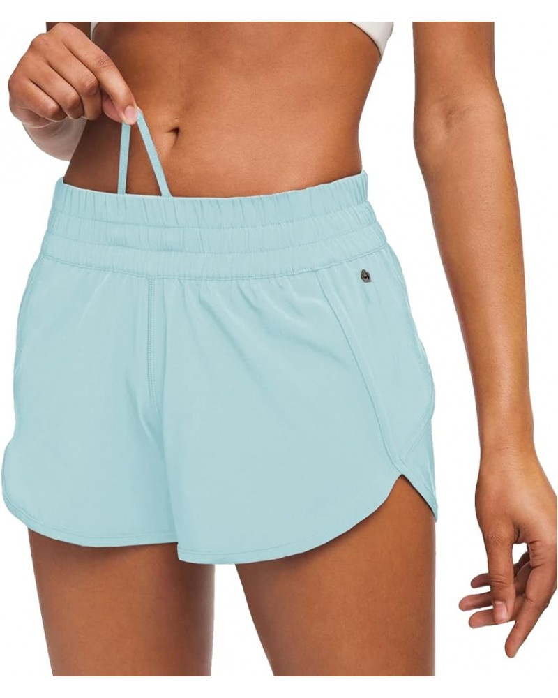 4" Athletic Shorts for Women with Liner 2 in 1 Running Shorts Quick Dry Zipper Pocket Gym Workout Shorts 4 inch Light Blue $1...