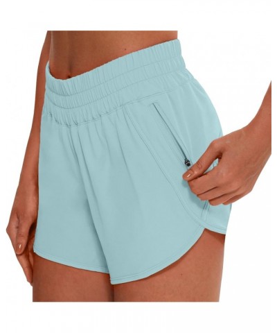 4" Athletic Shorts for Women with Liner 2 in 1 Running Shorts Quick Dry Zipper Pocket Gym Workout Shorts 4 inch Light Blue $1...