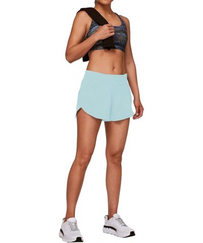 4" Athletic Shorts for Women with Liner 2 in 1 Running Shorts Quick Dry Zipper Pocket Gym Workout Shorts 4 inch Light Blue $1...