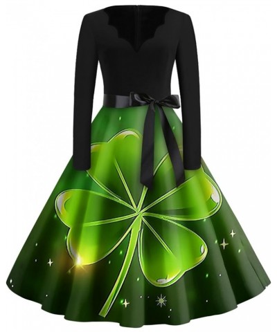 St Patricks Day Dresses for Women 2024 Fashion Clover Graphic Long Sleeve Dress Fit and Flare Swing Midi Dress B-green $10.58...