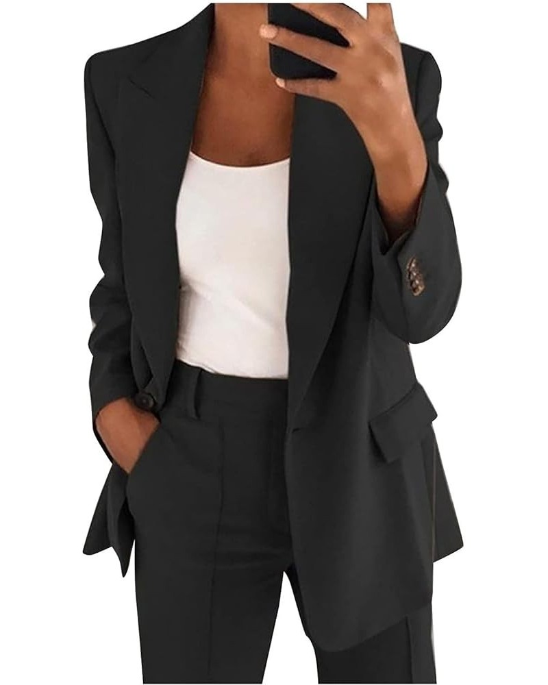 Womens Suits 2 Piece Set Dressy Blazer Jackets High Waisted Straight Leg Pants Suits Set Business Office Work Outfits Black $...