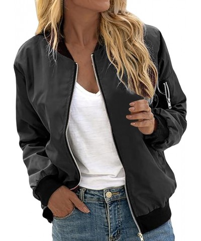 Women's Bomber Jacket Casual Coat for Women Fall Fashion Zip Up Jackets Lightweight Outerwear Windbreaker with Pockets Black-...