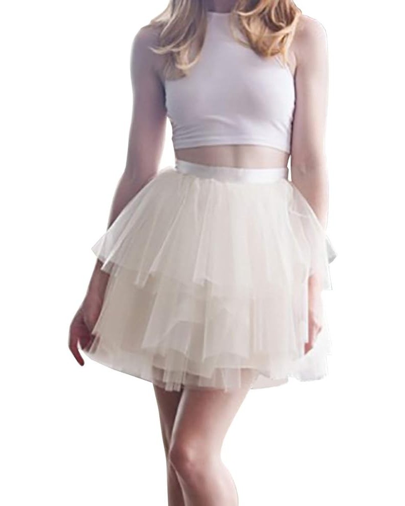 Women's Mini Short Asymmetrical Layered Homecoming Party Bridesmaid Tulle Skirt Champagne $25.64 Skirts