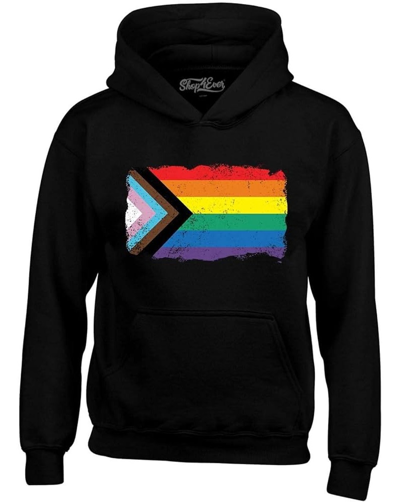 Progress Pride Flag Inclusive Rainbow Gay LGBTQ Hoodie Sweatshirts Black $18.24 Activewear