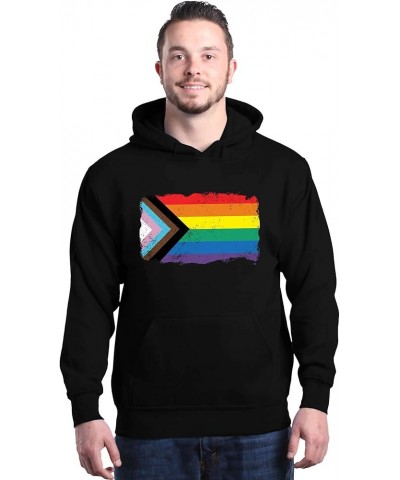 Progress Pride Flag Inclusive Rainbow Gay LGBTQ Hoodie Sweatshirts Black $18.24 Activewear