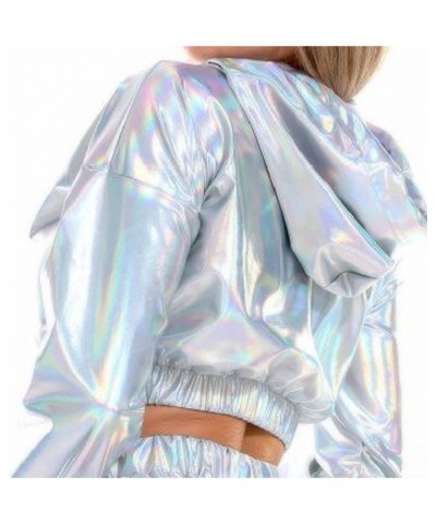 Women Sexy Crop Hoodie Tops Fashion Hot Stamping Patent Leather Leak Navel Sweatshirt Long Sleeve Party Shirt Blouse White $6...