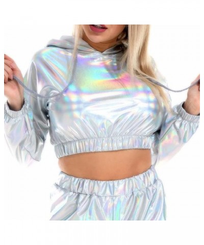 Women Sexy Crop Hoodie Tops Fashion Hot Stamping Patent Leather Leak Navel Sweatshirt Long Sleeve Party Shirt Blouse White $6...