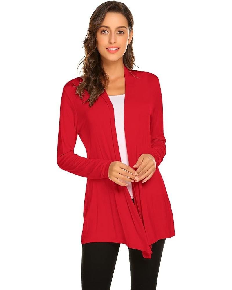 Womens Casual Lightweight Long Sleeve Cardigan Soft Drape Open Front Fall Dusters (S-3XL) Red $13.60 Sweaters