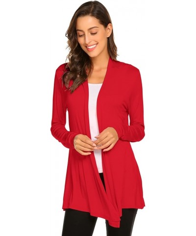 Womens Casual Lightweight Long Sleeve Cardigan Soft Drape Open Front Fall Dusters (S-3XL) Red $13.60 Sweaters