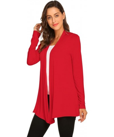 Womens Casual Lightweight Long Sleeve Cardigan Soft Drape Open Front Fall Dusters (S-3XL) Red $13.60 Sweaters