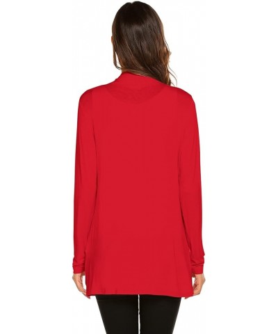 Womens Casual Lightweight Long Sleeve Cardigan Soft Drape Open Front Fall Dusters (S-3XL) Red $13.60 Sweaters