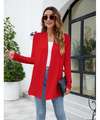 Womens Casual Lightweight Long Sleeve Cardigan Soft Drape Open Front Fall Dusters (S-3XL) Red $13.60 Sweaters