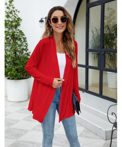 Womens Casual Lightweight Long Sleeve Cardigan Soft Drape Open Front Fall Dusters (S-3XL) Red $13.60 Sweaters