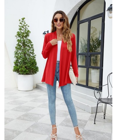 Womens Casual Lightweight Long Sleeve Cardigan Soft Drape Open Front Fall Dusters (S-3XL) Red $13.60 Sweaters