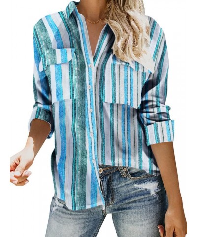 Womens Button Down V Neck Shirts Long Sleeve Blouse Roll Up Cuffed Sleeve Casual Work Plain Tops with Pockets B-blue $15.29 B...