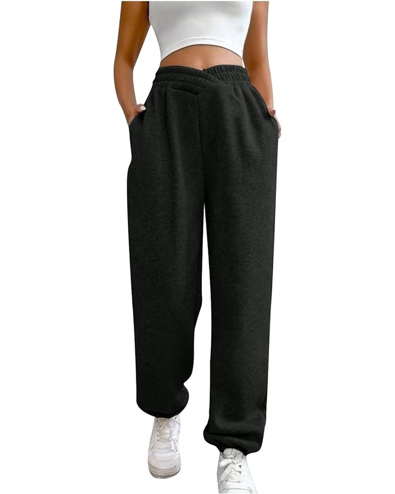 Women Sweatpants with Pockets Casual Athletic Straight Cargo Pants Running Basic High Waisted Ladies Fall Sweatpant D-black $...