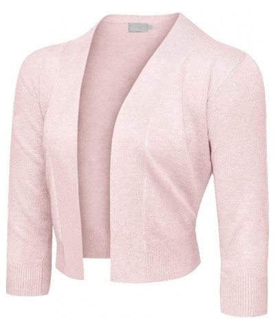 Women's 3/4 Sleeve Open Front Lightweight Cropped Shrug Cardigans Sweaters (S-XL) Light Peach $13.22 Sweaters