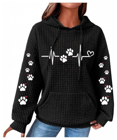 Valentine's Day Hoodies Sweatshirts Womens Dog Paw Love Heart Heartbeat Print Graphic Hooded Sweatshirt Waffle Pullover Tops ...