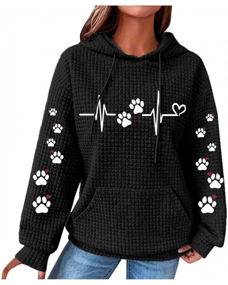 Valentine's Day Hoodies Sweatshirts Womens Dog Paw Love Heart Heartbeat Print Graphic Hooded Sweatshirt Waffle Pullover Tops ...