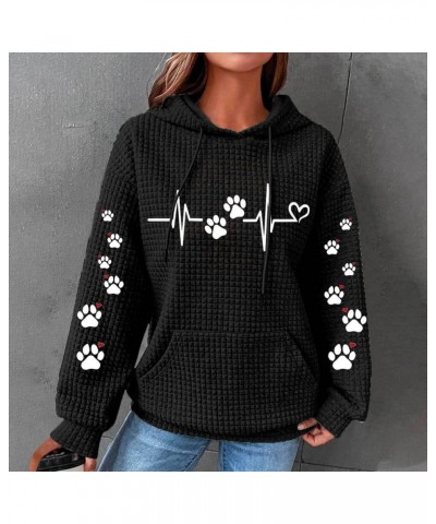 Valentine's Day Hoodies Sweatshirts Womens Dog Paw Love Heart Heartbeat Print Graphic Hooded Sweatshirt Waffle Pullover Tops ...