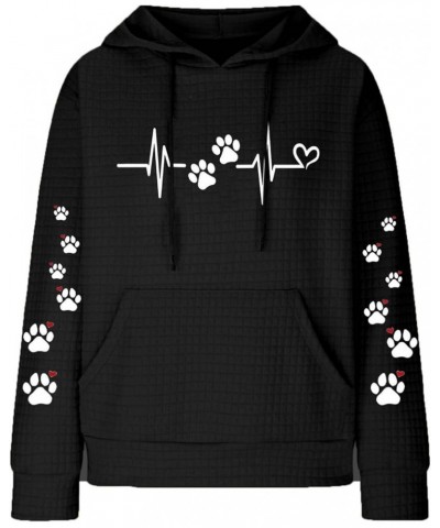 Valentine's Day Hoodies Sweatshirts Womens Dog Paw Love Heart Heartbeat Print Graphic Hooded Sweatshirt Waffle Pullover Tops ...