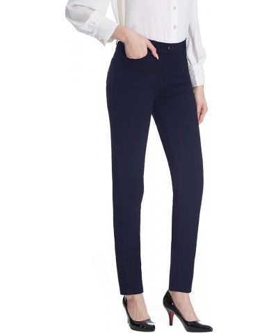 Women's Stretch Dress Pants 26"/28"/30" Work Pants with 4 Pockets Slacks Petite Short Office Pants Business Casual Navy Blue ...