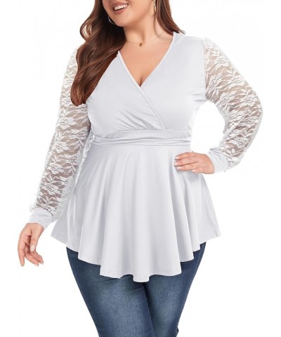 Women's Plus Size Tops Elegant Work Business Lace Sleeve Empire Waist Blouses Tunics Babydoll Flowy Shirt 02white $12.25 Tops