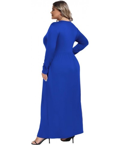 Womens Plus Size Maxi Dresses Long Sleeve Casual V Neck 2023 Fall Winter Soft Loose Fit T-Shirt Dress with Pockets A3-royal B...