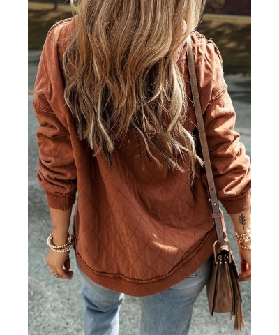 Womens Casual Long Sleeve Solid Chestnut Quilted Patchwork Exposed Seam Hoodie C-chestnut $13.33 Sleep & Lounge