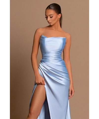 Strapless Mermaid Prom Dress Pleated Satin Ball Gowns Long with Slit Bridesmaid Dress for Women Mauve $31.79 Dresses