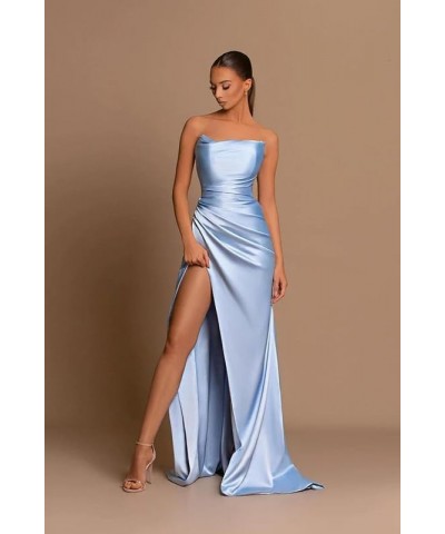 Strapless Mermaid Prom Dress Pleated Satin Ball Gowns Long with Slit Bridesmaid Dress for Women Mauve $31.79 Dresses