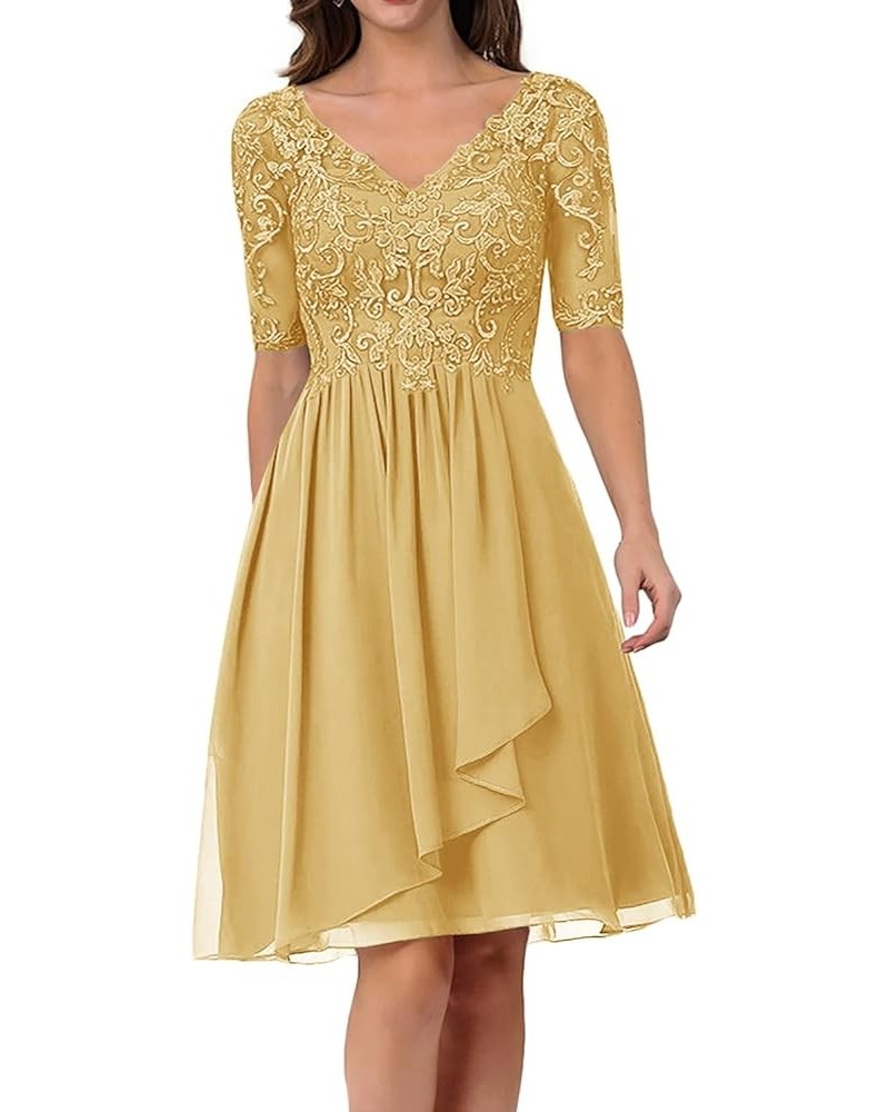 Mother of The Bride Dresses for Wedding Prom Dress Short Formal Evening Party Gowns V-Neck Gold $39.00 Dresses