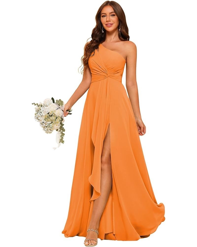 Chiffon One Shoulder Bridesmaid Dress with Pleated Bodice Long A Line Prom Dress for Women RS028 Orange $36.57 Dresses