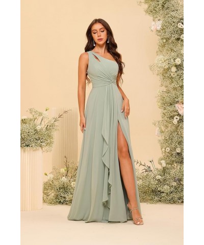 Chiffon One Shoulder Bridesmaid Dress with Pleated Bodice Long A Line Prom Dress for Women RS028 Orange $36.57 Dresses