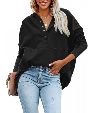 Women's Casual Long Sleeve Zipper Sweatshirt Drawstring Loose Quarter Zip Pullover Tops with Pockets Button Black $16.82 Hood...