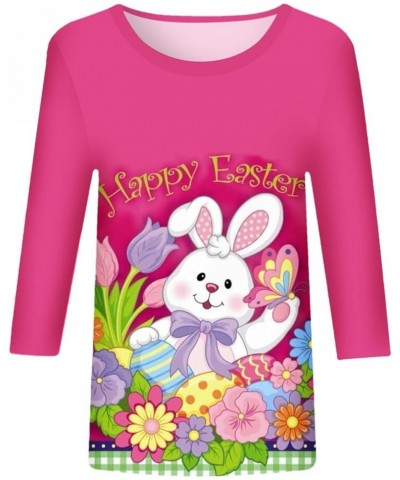 Happy Easter Shirts for Ladies Womens Three Quarter Sleeve Tops Funny Bunny Graphic Shirts Ruond Neck Blouses Hot Pink $4.00 ...