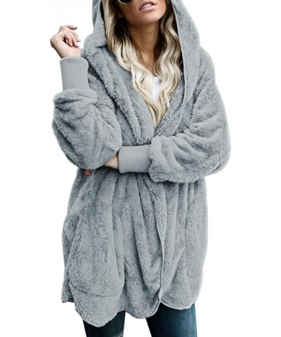 Womens Furry Cardigan Sherpa Hooded Solid Faux Fur Open Front Long Sleeve Fleece Winter Cardigans Sweaters Color 15 $21.72 Sw...