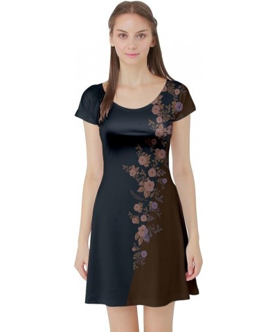 Womens Vintage Floral Short Sleeve Dress Navy & Brown $12.00 Dresses