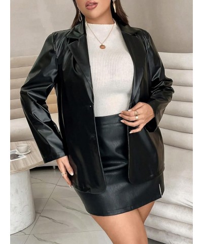 Women's Plus Size Faux PU Leather Jackets Long Sleeve Single Breasted Blazer Jacket Outerwear Black $21.12 Blazers