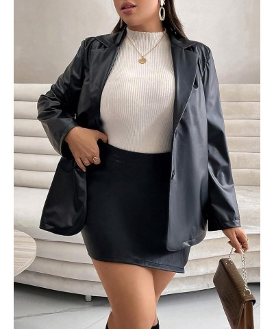 Women's Plus Size Faux PU Leather Jackets Long Sleeve Single Breasted Blazer Jacket Outerwear Black $21.12 Blazers