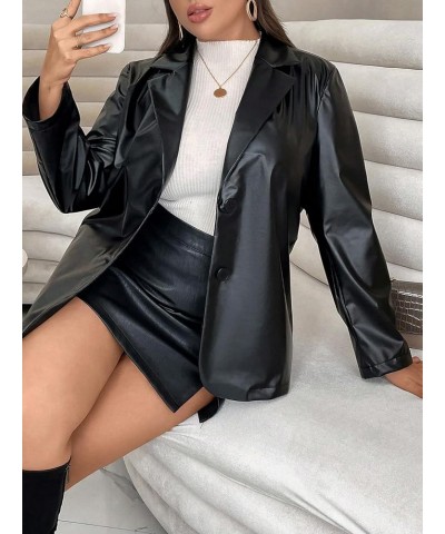 Women's Plus Size Faux PU Leather Jackets Long Sleeve Single Breasted Blazer Jacket Outerwear Black $21.12 Blazers