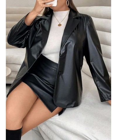 Women's Plus Size Faux PU Leather Jackets Long Sleeve Single Breasted Blazer Jacket Outerwear Black $21.12 Blazers