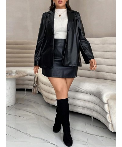 Women's Plus Size Faux PU Leather Jackets Long Sleeve Single Breasted Blazer Jacket Outerwear Black $21.12 Blazers