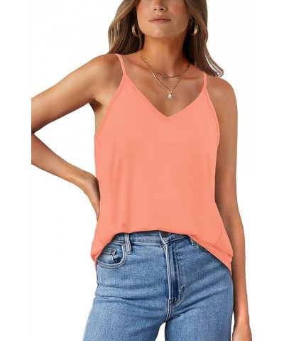 Tank Top for Women V Neck Adjustable Spaghetti Strap Camisole Loose Fit Sleeveless Tops Casual Summer Curve Hem Coral $6.88 T...