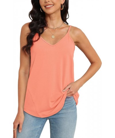 Tank Top for Women V Neck Adjustable Spaghetti Strap Camisole Loose Fit Sleeveless Tops Casual Summer Curve Hem Coral $6.88 T...