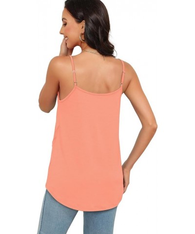 Tank Top for Women V Neck Adjustable Spaghetti Strap Camisole Loose Fit Sleeveless Tops Casual Summer Curve Hem Coral $6.88 T...