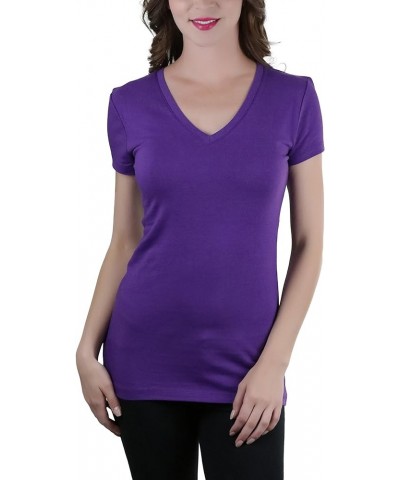 Women's Beautiful Wardrobe Classic Short Sleeve V-Neck T-Shirt Purple $8.29 T-Shirts