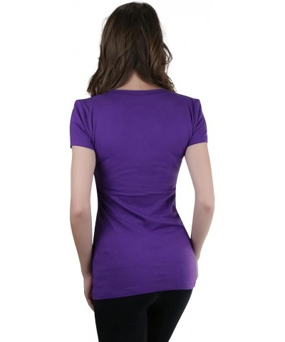 Women's Beautiful Wardrobe Classic Short Sleeve V-Neck T-Shirt Purple $8.29 T-Shirts